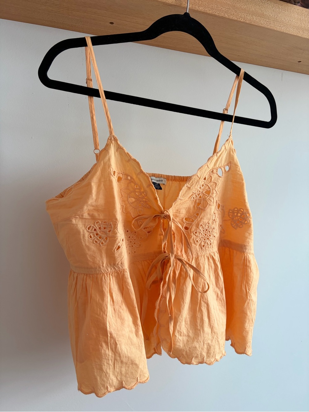 American Eagle Outfitters Peach Eyelet Tie-Front Cami Top